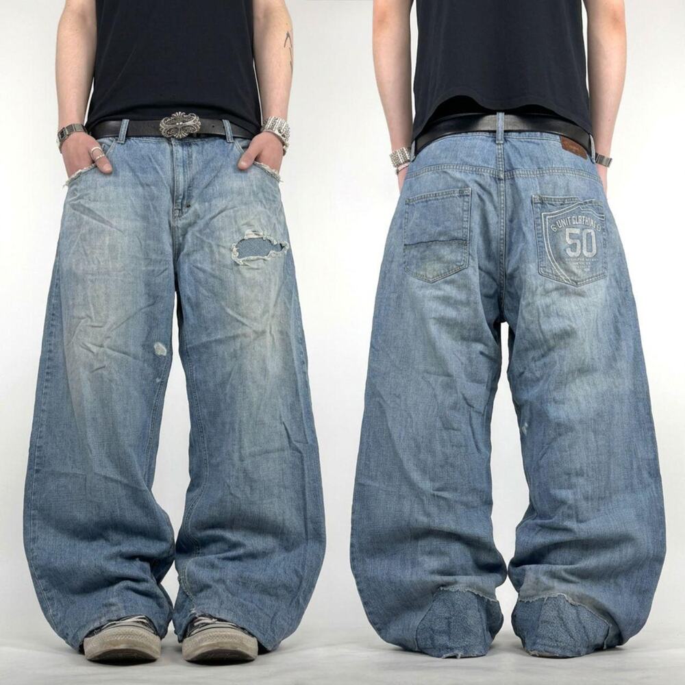 Vintage y2k grunge archive distressed skater baggy wide leg rare jeans